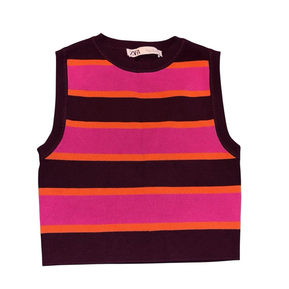 Zara Women's Tank Top - Pink, Orange, Black Stripes